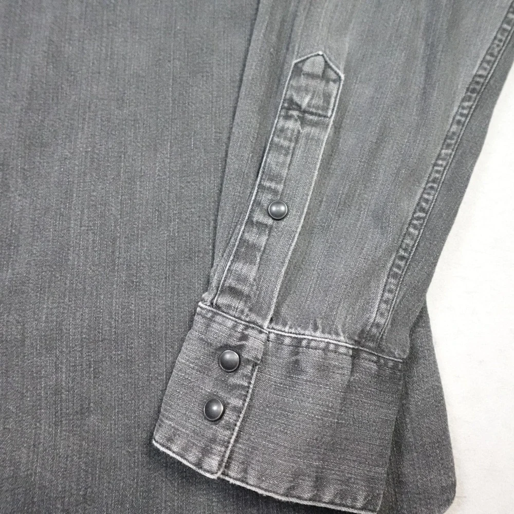 Vintage Polo Ralph Lauren Western Shirt Mens L Grey Denim Pearl Snap Cowboy barn
